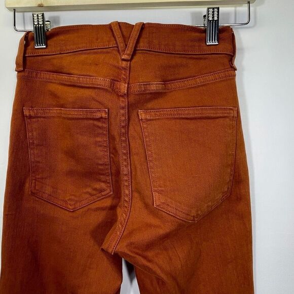 Veronica Beard Rust Raw Hem Carly Kick Flare High Rise Denim Jeans Size 24 - Picture 5 of 9